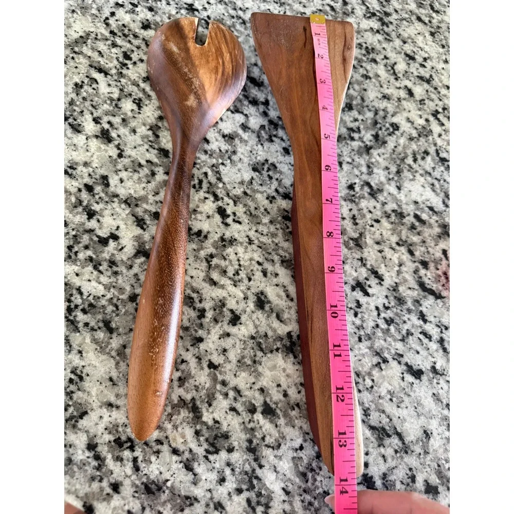 Handcrafted Wooden Kitchen Set of 2 Salad Spoon Spatula Rustic Artisan Wood